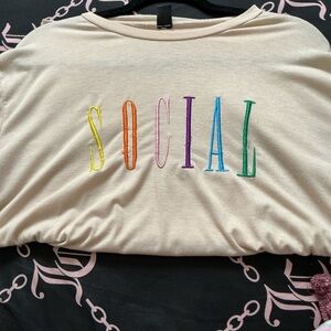 Cream "SOCIAL" Embroidered Tee